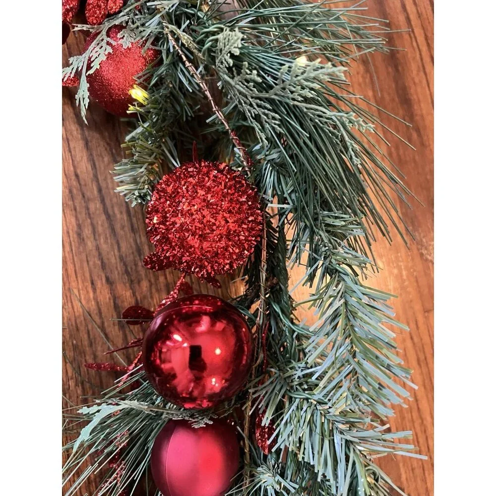 9ft x 12in Pre-Lit Battery Operated LED White Lights~ Red Mix Artificial Garland